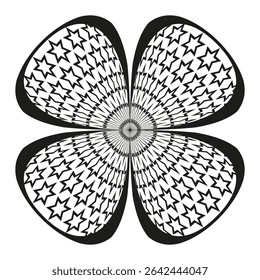 Geometric flower shape. Symmetrical petal icon. Abstract vector form. Black white design.