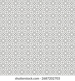 Geometric flower shapes line pattern background in black and white shades for wall décor, textiles, interior design and more.