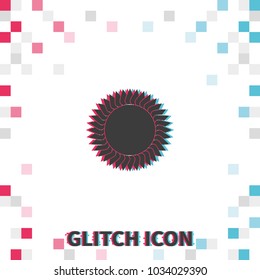 Geometric flower or sun  glitch effect vector icon.
