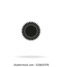 Geometric flower or sun icon.