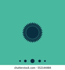 Geometric flower or sun icon.