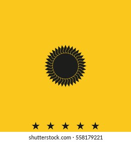 Geometric flower or sun icon.