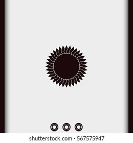 Geometric flower or sun icon.