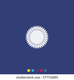 Geometric flower or sun icon.