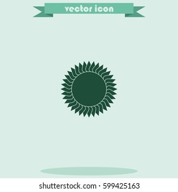 Geometric flower or sun icon.