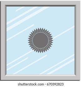 Geometric flower or sun icon.