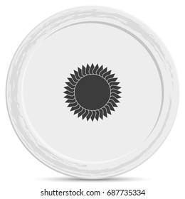 Geometric flower or sun icon.