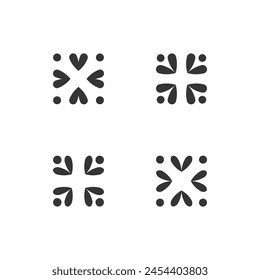 Geometric flower symbol. Set of 4 simple shape with drop. Modern linear design print. Modern abstract graphic design elements.