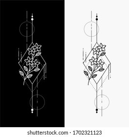 Geometric Flower Tattoo, Monoine Design, Illustration