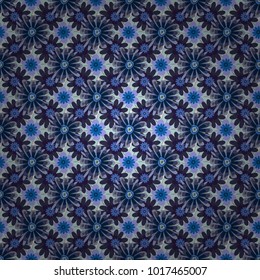 Geometric flower vector ornament. Neutral, blue and gray background. Stylish graphic design. Seamless abstract floral pattern.