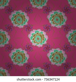 Geometric flower vector ornament. Seamless abstract floral pattern. Beige, brown and green background. Stylish graphic design.