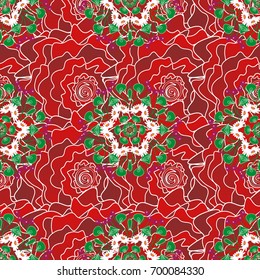Geometric flower vector ornament. Stylish graphic design. Seamless abstract floral pattern. Red, green and pink background.