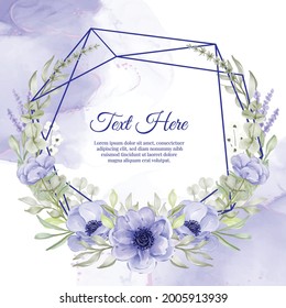 geometric flower wreath frame of flower purple anemone