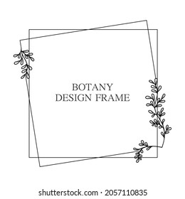 Geometric flower wreath with leaves and branches. Botany round frame isolated on white background. For wedding invitations, postcards, posters, labels of cosmetics and perfumes.