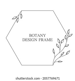 Geometric flower wreath with leaves and branches. Botany round frame isolated on white background. For wedding invitations, postcards, posters, labels of cosmetics and perfumes. Vector illustration