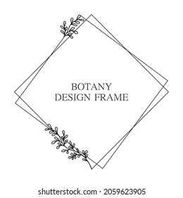 Geometric flower wreath with leaves and branches. Botany round frame isolated on white background. For wedding invitations, postcards, posters, labels of cosmetics and perfumes. Vector illustration