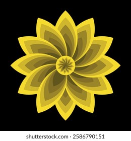 Geometric flower, yellow and gold petals, mandala-like design