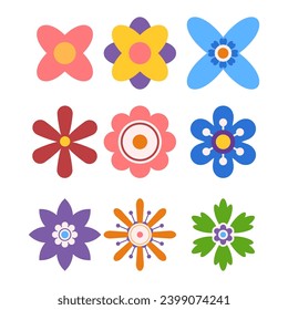 Geometric Flowerheads Collection Features Vibrant, Abstract Blossom Buds With Sharp Lines And Bold Shapes, Modern And Stylish Floral Design Elements. Cartoon Vector Illustration, Icons, Clipart