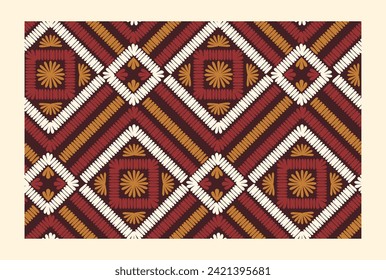 Geometric flowers pattern. Decorations and ornaments for textile. Seamless pattern for printing on fabric. Graphic element for website. Cartoon flat vector illustration isolated on beige background