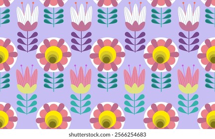 Geometric flowers for pattern a fabric white and pink color and purple background designs