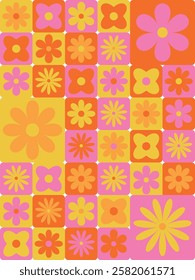 geometric flowers pattern, groovy retro abstract bauhaus wallpaper