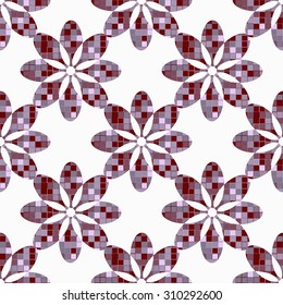 geometric flowers seamless abstract, inside a figure with squares randomly colored. Vector illustration