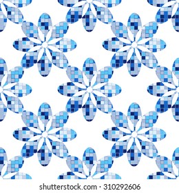 geometric flowers seamless abstract, inside a figure with squares randomly colored. Vector illustration