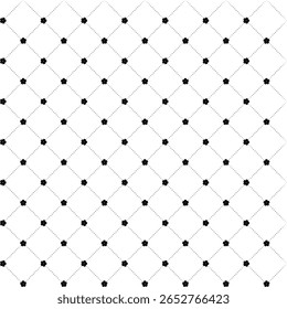 Geometrische Blumen nahtloses Muster mit schwarzen Quadraten auf weißem Hintergrund