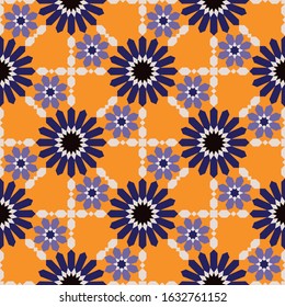 Geometric flowers seamless pattern. Colorful bright background and flowers.