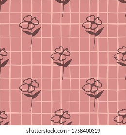 Geometric flowers seamless pattern on warm pink background.  Decorative backdrop for fabric design, textile print, wrapping, cover. Vector illustration