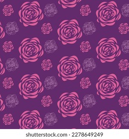 Geometric flowers with a seamless pattern on purple background. Repeating pink floral vector illustration