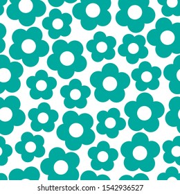 Geometric flowers seamless pattern. Repetitive flat turquoise design.
