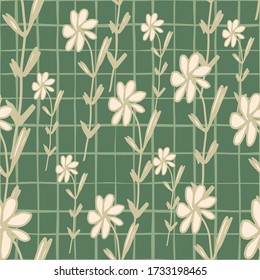 Geometric flowers seamless pattern in sketch style. Vintage floral wallpaper. Design for fabric, textile print, wrapping, kitchen textile. Simple vector illustration