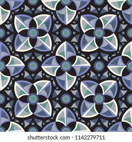 Geometric flowers seamless pattern-vector illustration. Print tiles with repeating patterns.