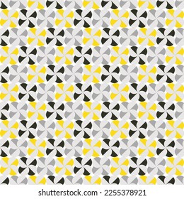 Аbstract geometric flowers seamless in yellow, gray, black and white. Thin lines and semicircles patternfor fashion graphics, home decor, marketing and advertising graphic design, web graphic design