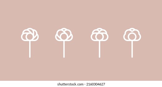 Conjunto de iconos de formas de flores geométricas. Símbolos florales minimalistas. Borde blanco, fondo marrón. Ilustración vectorial, diseño plano