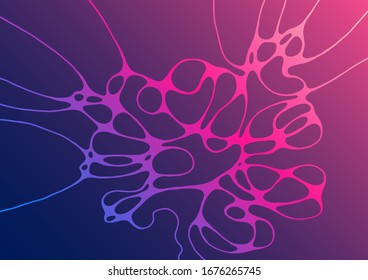 Geometric fluid gradient shapes composition in pink blue colors. Trendy design posters. Vector abstract background. Cosmic background with liquid flowing shapes. Dynamic texture of crossed curve lines