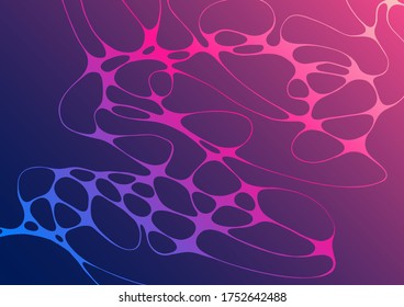 Geometric fluid gradient shapes composition in pink blue colors. Trendy design posters. Vector abstract background. Cosmic background with liquid flowing shapes. Dynamic texture of crossed curve lines