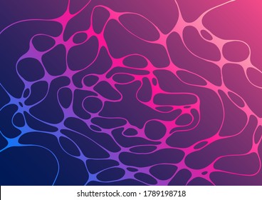 Geometric fluid gradient shapes composition in pink blue colors. Trendy design posters. Vector abstract background. Cosmic background with liquid flowing shapes. Dynamic texture of crossed curve lines