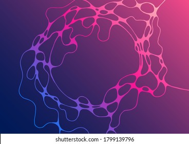 Geometric fluid gradient shapes composition in pink blue colors. Trendy design posters. Vector abstract background. Cosmic background with liquid flowing shapes. Dynamic texture of crossed curve lines