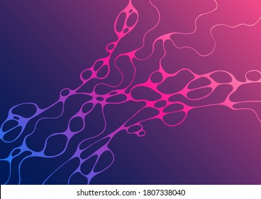 Geometric fluid gradient shapes composition in pink blue colors. Trendy design posters. Vector abstract background. Cosmic background with liquid flowing shapes. Dynamic texture of crossed curve lines