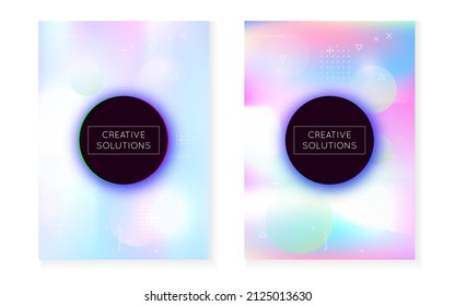 Geometric Fluid. Science Dots. Soft Banner. Neon Texture. Blue Round Presentation. Rainbow Background. Summer Flyer. Retro Iridescent Magazine. Violet Geometric Fluid
