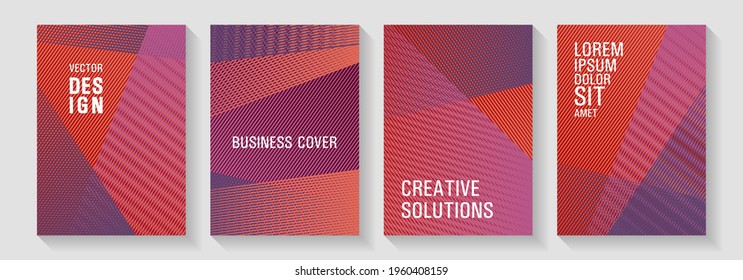 Geometric flyer background vector templates. Trendy stationery folder backgrounds. Fashionable branding covers design set. Scientific journals concept. Advertising publication backdrops.
