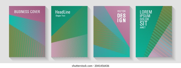 Geometric flyer background vector templates. Advanced brand cover templates set. Scientific journals concept. Lines gradient texture booklet layouts. Abstract business catalogs concept.