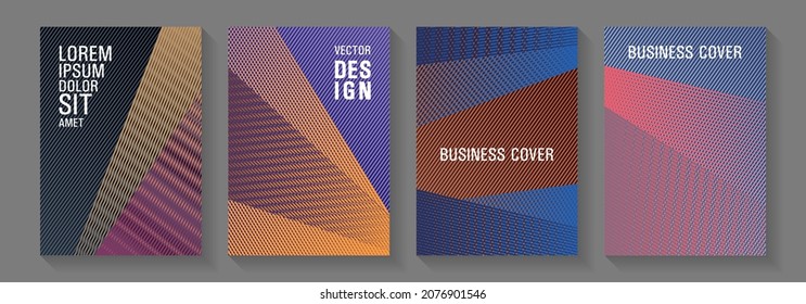 Plantillas vectoriales de fondo de volante geométrico. Concepto de certificados educativos. Plantillas de carátula establecidas con los lugares del logotipo. Mockups vívidas del catálogo de ventas. Fondos mínimos de pancartas en Bauhaus.