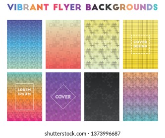 Geometric flyer backgrounds with vibrant gradients. Ideal for various marketing materials.