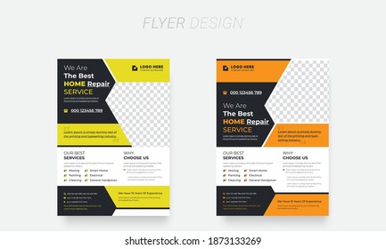 Geometric Flyer Design. Construction business and home repair a4 flyer and brochure, or report, Leaflet cover, vector template design set.