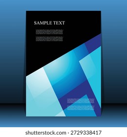 Geometric Flyer Template – Black and Blue Abstract Layout with Sample Text. A modern flyer or poster template featuring a bold black upper section with white sample text, and a dynamic lower section composed of overlapping geometric shapes in various shades of blue. The layout includes placeholder areas for headings and body content, making it suitable for marketing, advertising, event promotion, or informational design. The contrast between the dark and vibrant tones creates a sleek and professional aesthetic. Ideal for use in branding materials, business presentations, social media graphics, and editorial layouts.