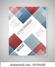 Geometric flyer template design with blue and red square elements/cover layout, brochure or corporate banner/design with place for your content or creative editing.