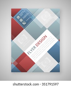 Geometric flyer template design with blue and red square elements/cover layout, brochure or corporate banner/design with place for your content or creative editing.
